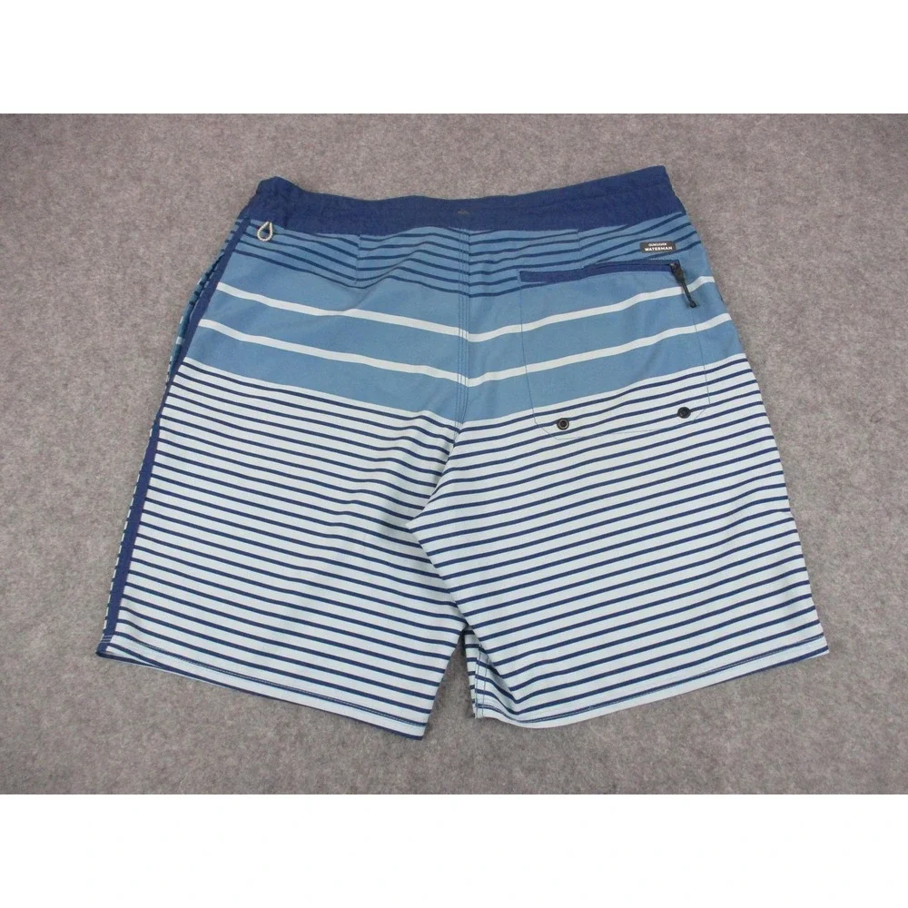 Quiksilver Board Shorts Mens 34 Blue Striped Waterman Swim Trunks Bathing Suit